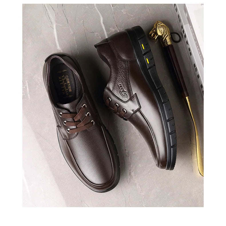 Hot Sale Men Genuine Leather Casual Shoes Soft Sole Lace-up Luxury Brand Middle-aged Old Man Dad Lightweight Loafers Shoes