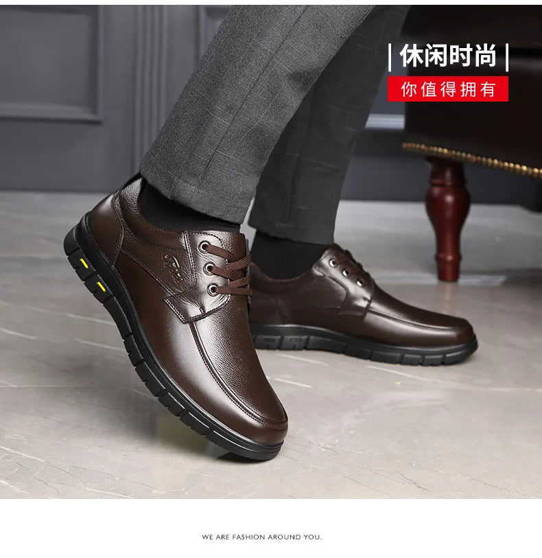 Hot Sale Men Genuine Leather Casual Shoes Soft Sole Lace-up Luxury Brand Middle-aged Old Man Dad Lightweight Loafers Shoes