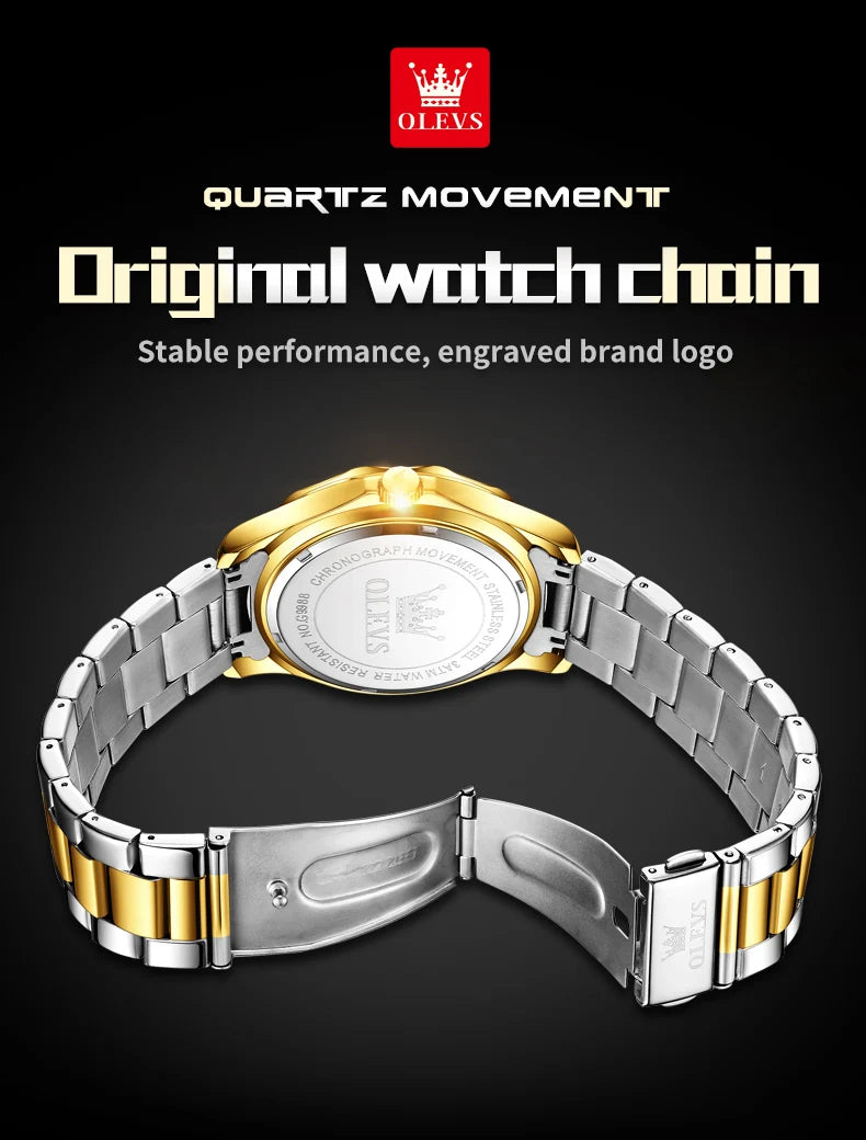 OLEVS 9988 Men's Quartz Watch Chronograph Waterproof Luxury Fashion Trend Stainless Steel Luminous Simple Wristwatch