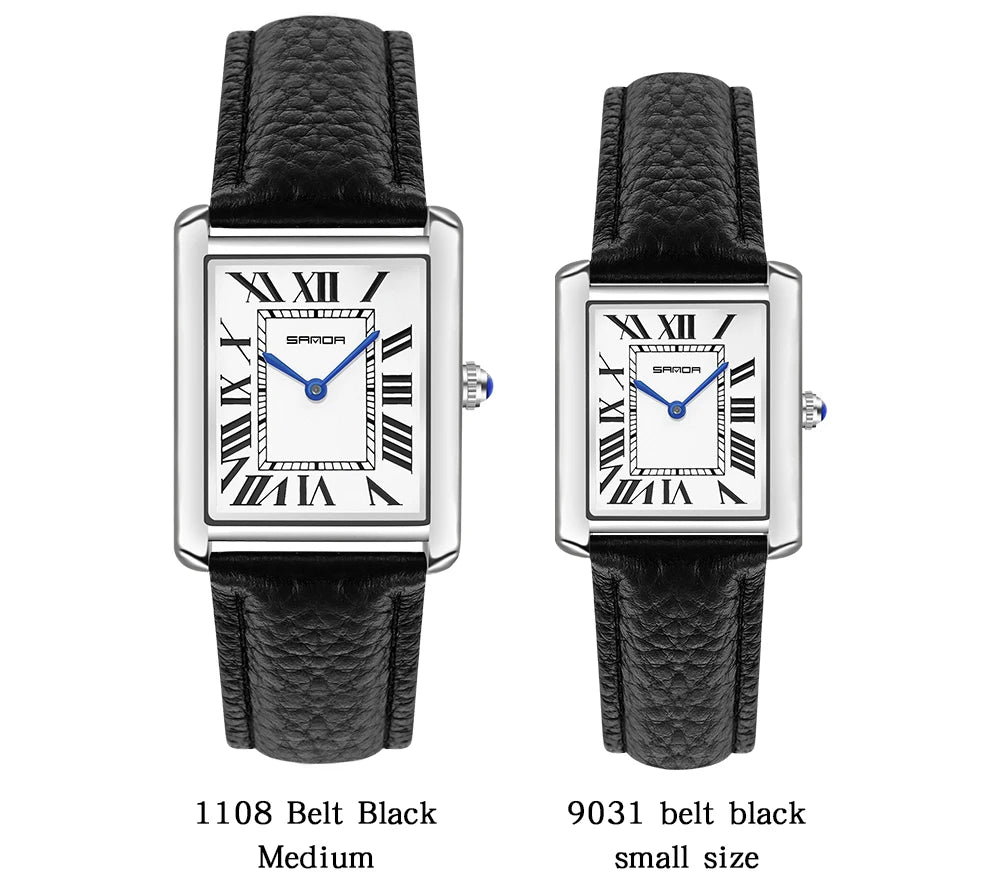 SANDA New Quartz Watch Roman Numeral Stainless Steel Leather Watchband Brief Lovers Watch 30M Waterproof Hot Men's Women's Watch