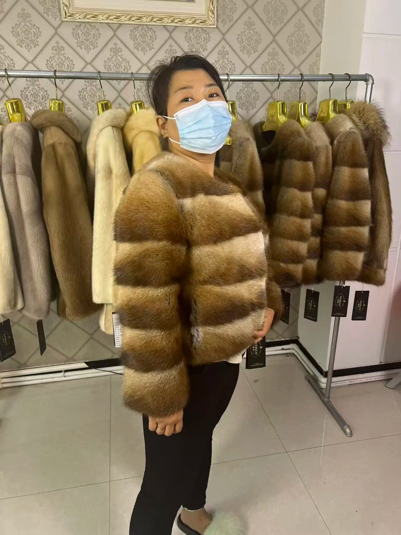 New Women Real Natural Musk Rat Fur Coat High Quality Genuine Winter Luxury Female Jacket Outerwear Long Sleeves